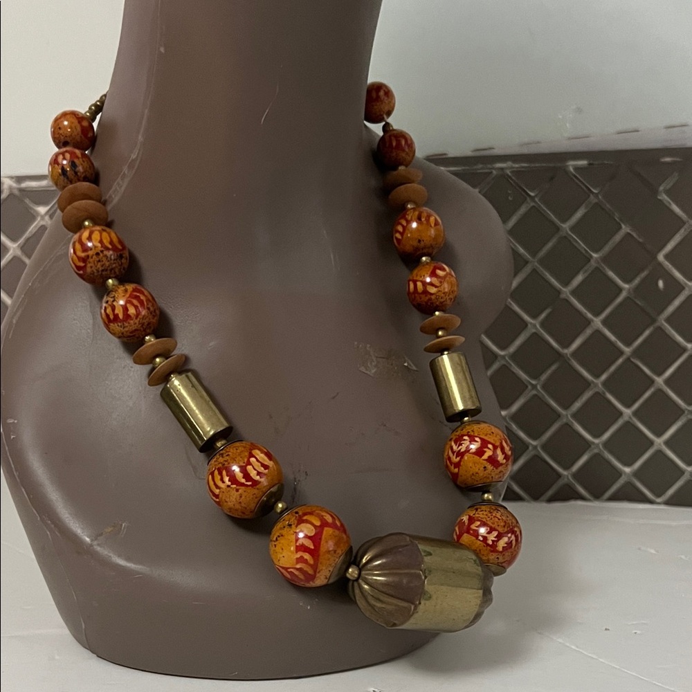 Artisan Brown and Gold Beaded‎ Necklace